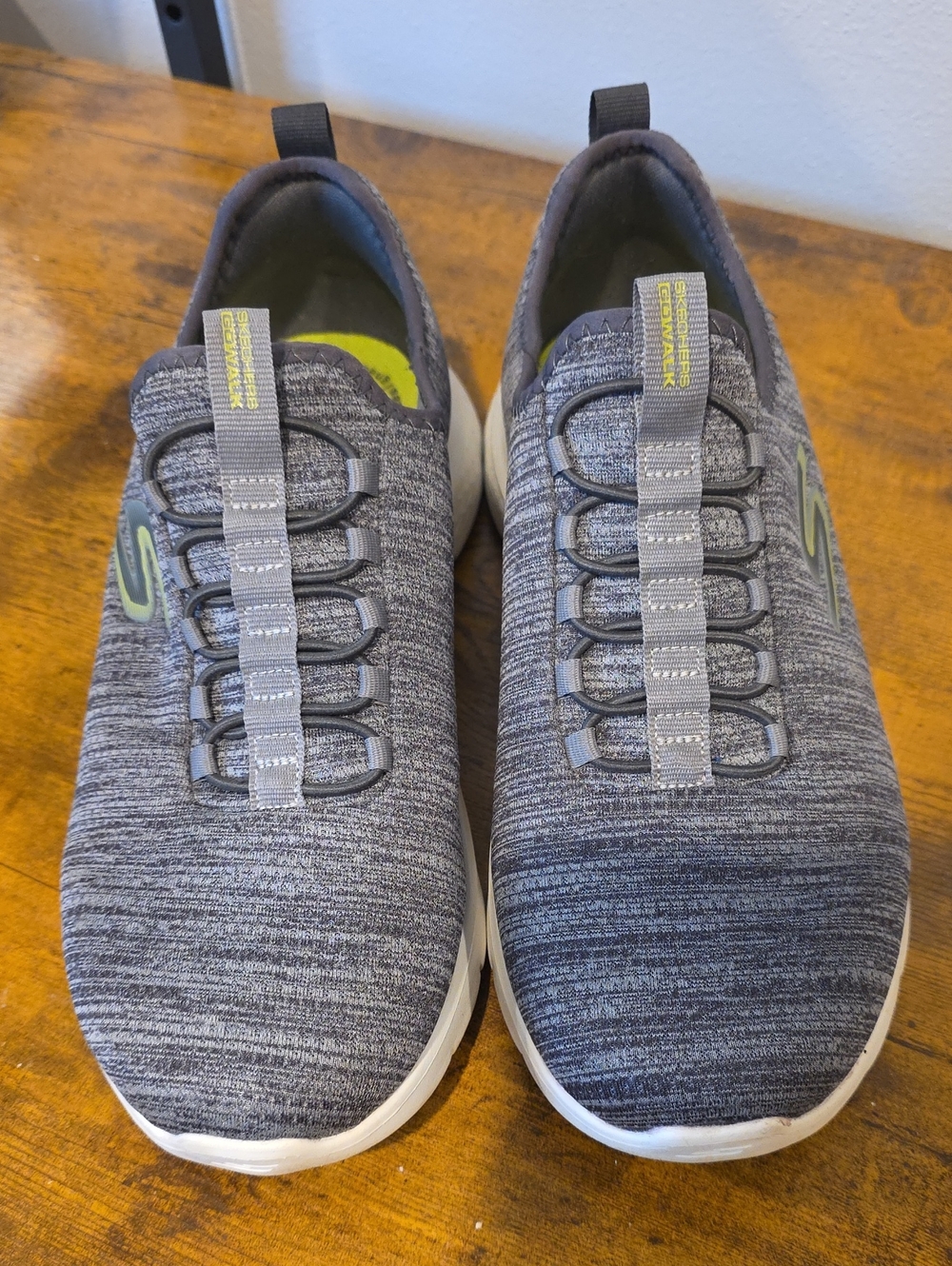 Skechers Men’s Gray Knit Slip-On Sneakers with Lime Accent